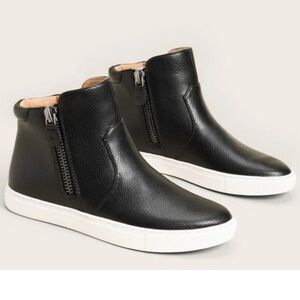 Gentle Souls Carter Black +White Leather Zip Up High-Top Athletic Shoes Sneakers
